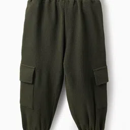 OLLINGTON ST. Waffle Set of Full Sleeves Solid Jacket & Cargo Joggers - Olive Green image 5