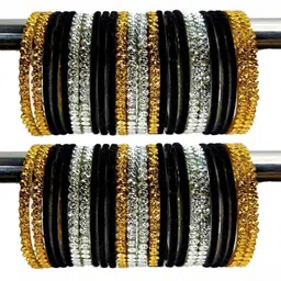 Shasmi Set Of 40 Black Glass Artificial Stones & Beads Bangle-picture-40