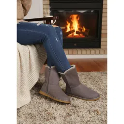Carlton London Women Grey Ankle-High Cozy Casual Boots image 1
