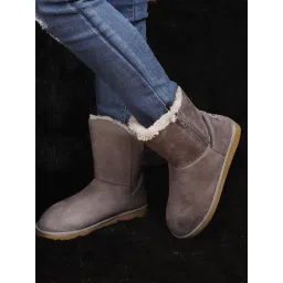 Carlton London Women Grey Ankle-High Cozy Casual Boots image 2