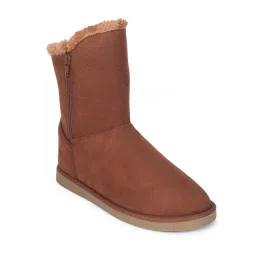 Carlton London Women Tan Ankle-High Cozy Casual Boots image 4