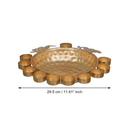 eCraftIndia Yellow Traditional Peacock Designer Urli With 11 Tea Light Holders image 2