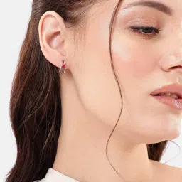 Carlton London Rhodium Plated CZ Ruby Half Hoop Earring-picture-14