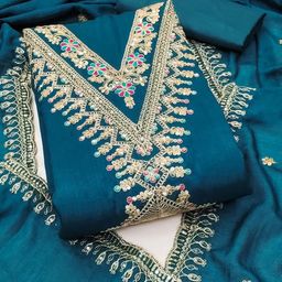 Mitera Embroidered Art Silk Unstitched Dress Material-picture-46