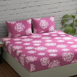 KIDS WONDERS Pink & Off White Floral 160 TC King Bedsheet with 2 Pillow Covers-image-45