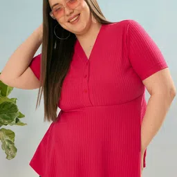 SASSAFRAS Curve Women V-Neck Plus Size Empire Top-image-41