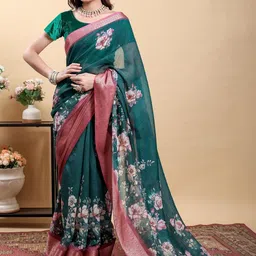 SYMVI Floral Linen Blend Heavy Work Fashion Saree-picture-36