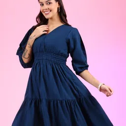 Krunal Raiyani Women V-Neck Puff Sleeves Fit & Flare Dress image 3
