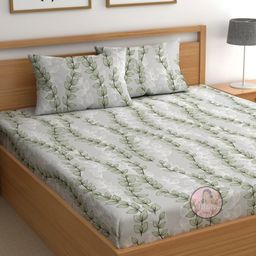 CHHAVI INDIA Grey & Green Striped Microfiber 210 TC Queen Bedsheet Set 2.50m x 2.25m-picture-42