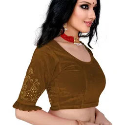 PU FASHION Women Brown Beads and Stones Embellished Ready to Wear Saree Blouse-image-54