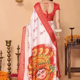 ALMAARI FASHION Ethnic Motifs Printed Linen Banarasi Saree image 5