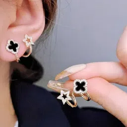 PASU FASHION Artificial Stones Studded Enamelled Star Shaped Studs image 4