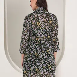 TANDUL Women Floral Printed Longline Open Front Shrug image 4