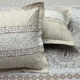 Pure Decor Brown & Grey Floral 300 TC King Bedsheet with 2 Pillow Covers-image-86
