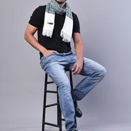 ELLIS Men Checked Wool Stole With Fringed Border image 3