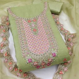 SHADOW & SAINING Embroidered Organza Semi-Stitched Dress Material-picture-0