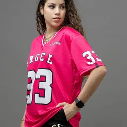 GO DEVIL Women Varsity Printed Hooded Applique T-shirt image 5