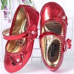 Cute Walk by Babyhug Party Wear Belly Shoes Butterfly Motifs - Red-image-37