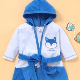 Pink Rabbit Full Sleeves Hooded Bath Robe Placement Print - Blue-picture-10