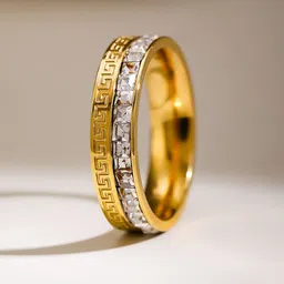 Rubans Voguish 18K Gold Plated Stainless Steel Tarnish Free Waterproof Zirconia Band Ring image 3