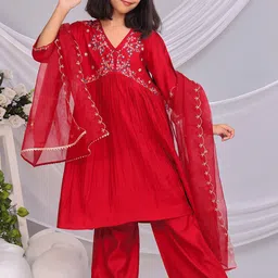 BAESD Girls Embroidered Regular Sequinned Kurti with Palazzos & With Dupatta-picture-51