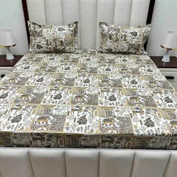 Pure Decor Passion fur Beige & White Ethnic Cotton 260 TC Queen Bedsheet Set-2.28mx2.54m-picture-17