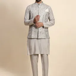 Rawayi Men Striped Cold-Shoulder Sleeves Thread Work Kurta image 1