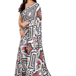 Mitera Geometric Printed Satin Saree image 3