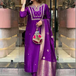 GoSriKi Women Ethnic Motifs Embroidered Regular Thread Work Kurta with Trousers & With Dupatta image 5