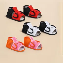 ONFEET Unisex Kids Set Of 3 Red & White & Pink Velco Cotton Booties-picture-37