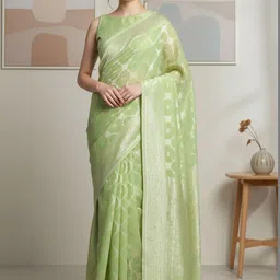 THREAD BOX Woven Design Zari Silk Blend Banarasi Saree-picture-32