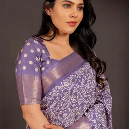 KALINI Purple Printed Silk Cotton Sarees image 4