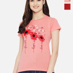 Dreambe Women Pack Of 2 Graphic Printed Round Neck Cotton T-shirts-picture-35