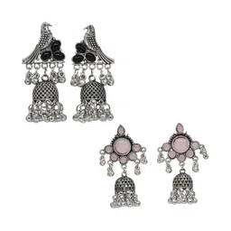 MEIRA JEWELLERY Set Of 2 Silver-Plated Dome Shaped Jhumkas image 2