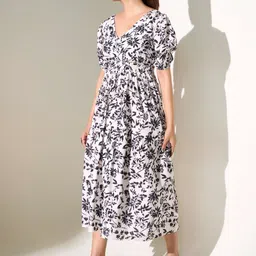 R.Code by The Roadster Life Co. Floral Printed Gathered or Pleated A-Line Midi Dress image 5