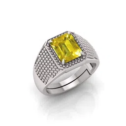 RRVGEM 13.25 Ratti 13.00 KT Yellow Sapphire Pukhraj Gemstone Silver Plated Adjustable Ring image 4