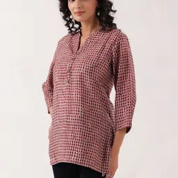 JISORA Geometric Print Mandarin Collar Pure Silk Top image 4