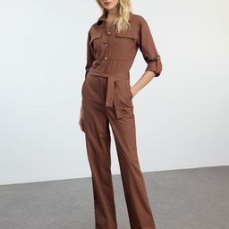 Trendyol Women Shirt Collar Cotton Basic Jumpsuit-picture-11