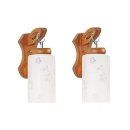 1ST TIME White & Brown Printed Wood Traditional Cylinder Shaped Wall Lamp image 4