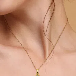 Utkarsh Gold-Plated Tear Drop Shaped Cubic Zirconia Pendant With Chain-picture-29