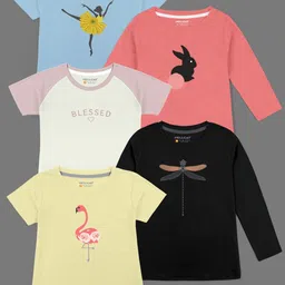 HELLCAT Girls Pack of 5 Printed Bio Finish T-shirt-image-97