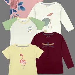 HELLCAT Girls Pack of 5 Printed Bio Finish T-shirt-picture-55