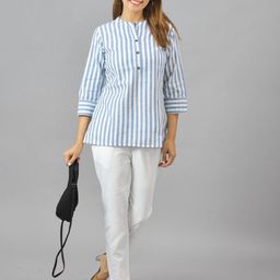 Anouk Rustic Women Striped Mandarin Collar Cotton Top-picture-30