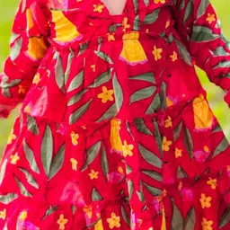 MASU LIVING Girls Floral Printed Pure Cotton Fit & Flare Dress image 3