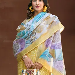 Indo Era Women Ethnic Motifs Printed Regular Thread Work Linen Kurta with Trousers & With Dupatta-picture-41