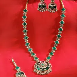 Zaveri Pearls Gold-Plated Artificial Stone-Studded Meenakari Jewellery Set image 4