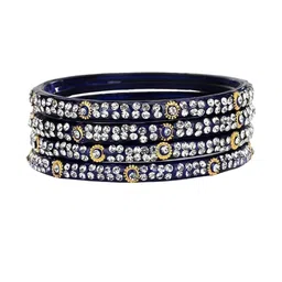 somil Women Set Of 2 Blue & Black Glass Artificial Stones Bangles image 5