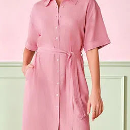 AND Women Short Sleeves Shirt Collar Midi Dress image 2