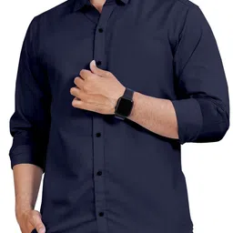 Moda Rapido Men Navy Blue Solid Regular Fit Casual Shirt-image-9