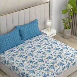 Pure Decor Glory Blue Printed Cotton 180 TC King Bedsheet Set 2.54 m x 2.74 m-image-60